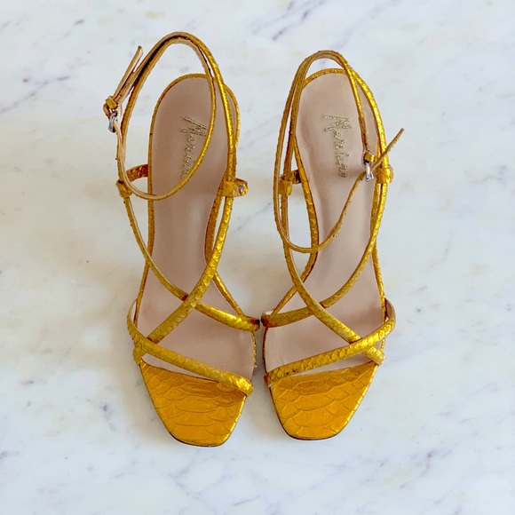 Marciano Crocodile Strapped Sandals, Gold - Picture 2 of 4